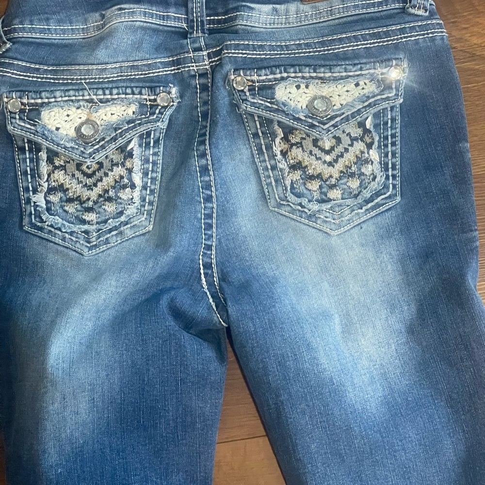 Wallflower Upcycled Bell Bottom Boho Jeans Sz3 Unique Handcrafted Paisley Design - Picture 9 of 15